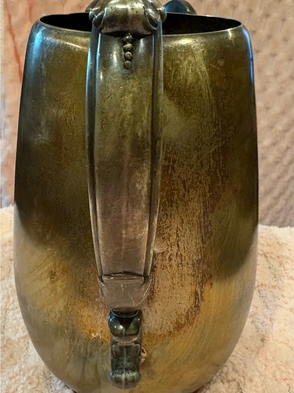 Ornate Handle Brass-Tone Pitcher Vase - Gold Finish